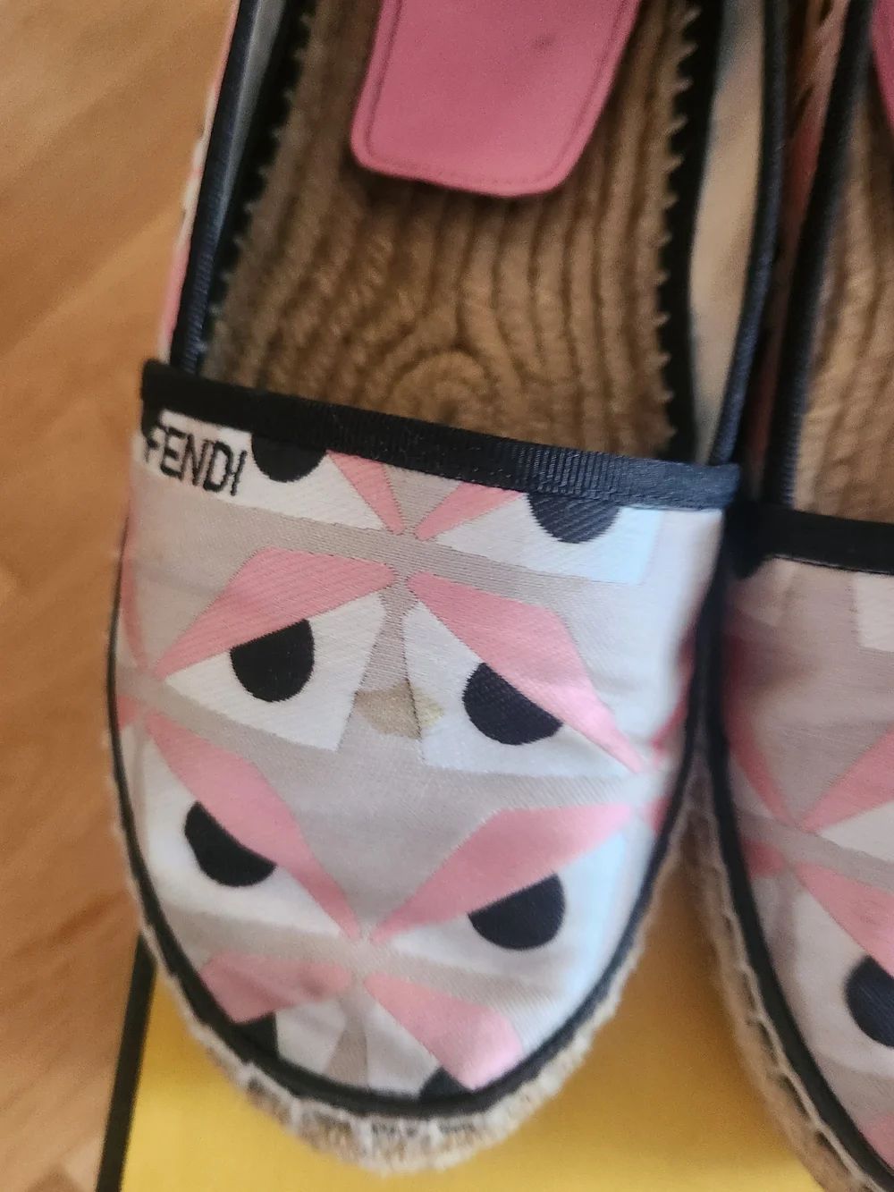 Fendi Pink Black Geometric Espadrille Flats
